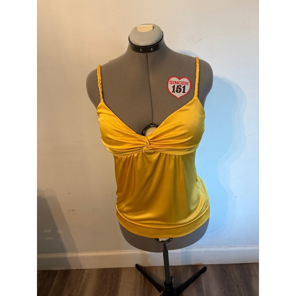 L.N. San Francisco Camisole Women M Yellow Excellent Braided Satin Twist Front